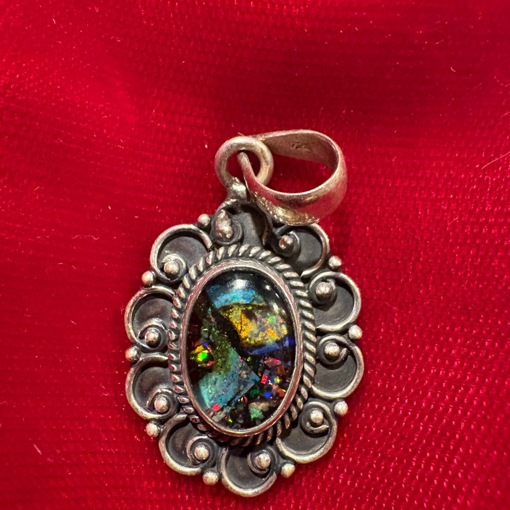 Aurora Opal Mosaic Sterling Silver 925 Pendant